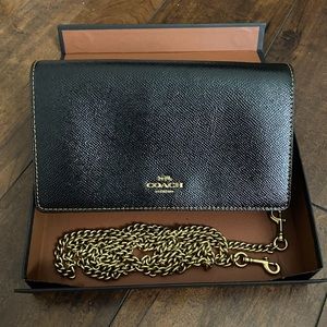 Coach Callie Crosshatch Patent Wallet on Chain